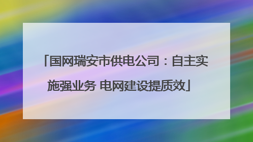 国网瑞安市供电公司：自主实施强业务 电网建设提质效