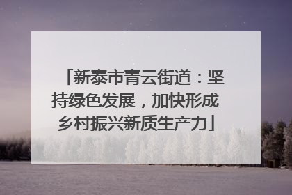 新泰市青云街道：坚持绿色发展，加快形成乡村振兴新质生产力